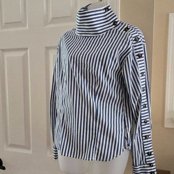 Veronica Beard Fauri Striped Off-The-Shoulder Long Sleeve Shirt Size 4 - Picture 3 of 16